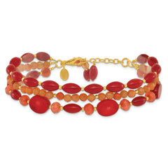 Sterling Silver Gold-plated Aventurine/Coral/Jade 1in ext. Bracelet