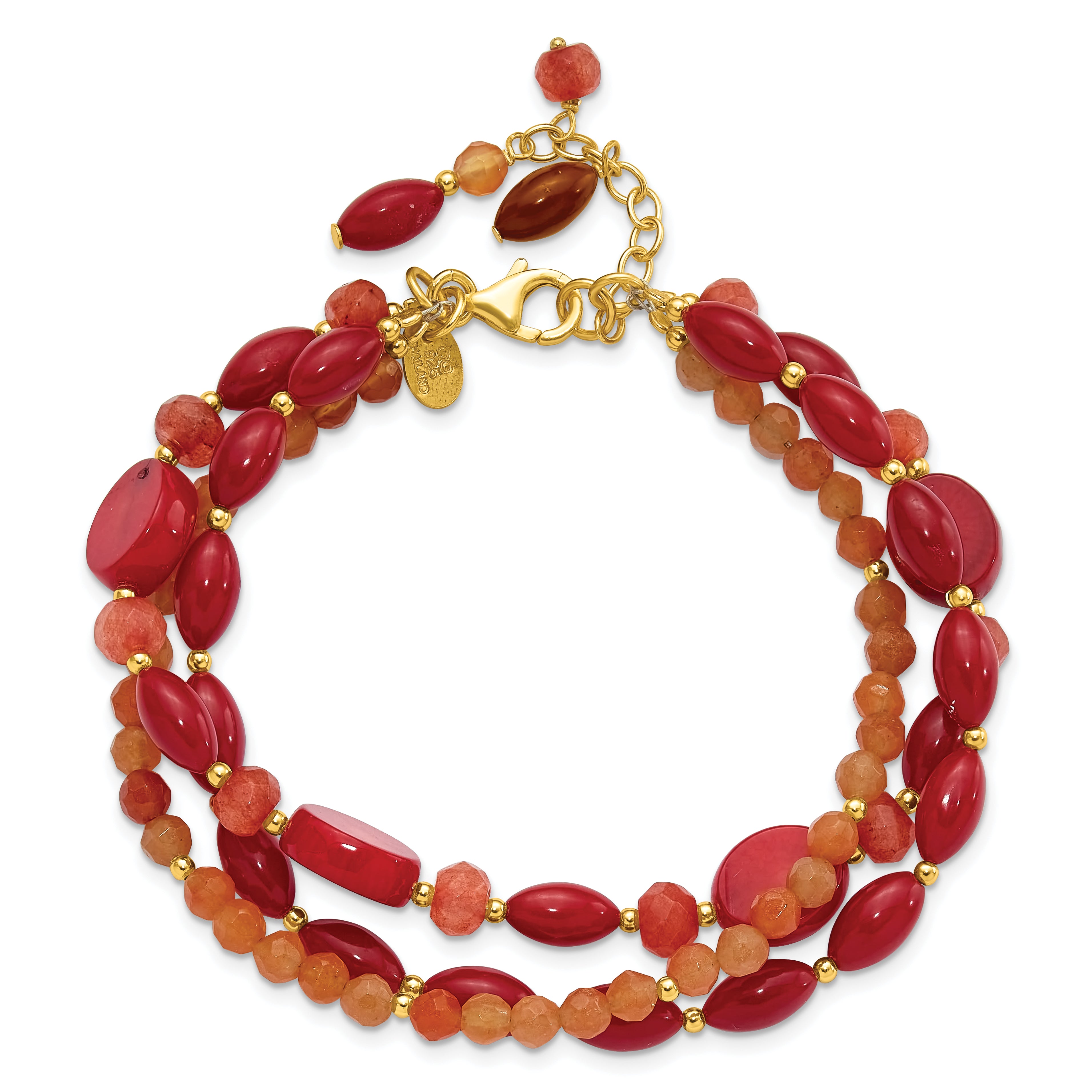 Sterling Silver Gold-plated Aventurine/Coral/Jade 1in ext. Bracelet