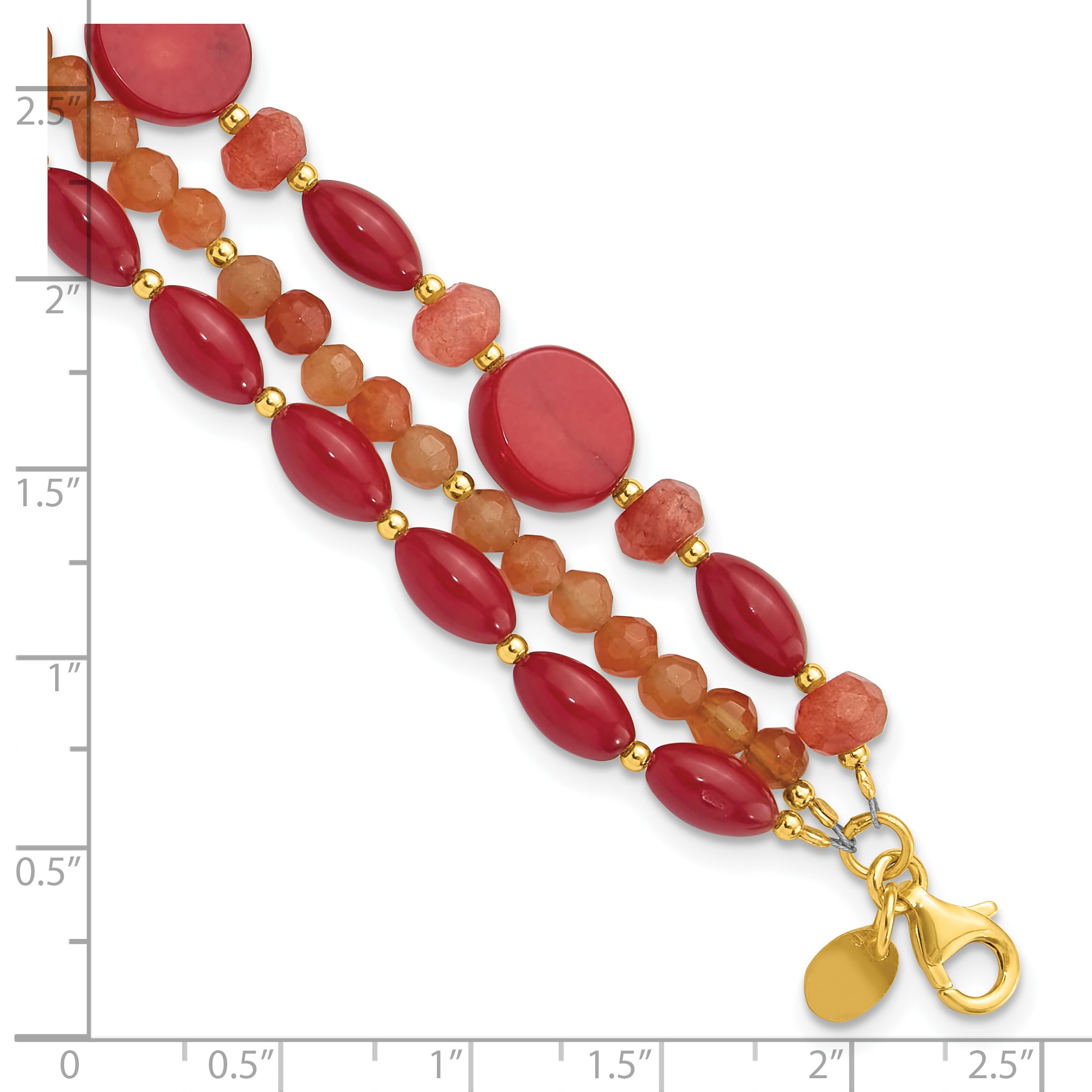 Sterling Silver Gold-plated Aventurine/Coral/Jade 1in ext. Bracelet