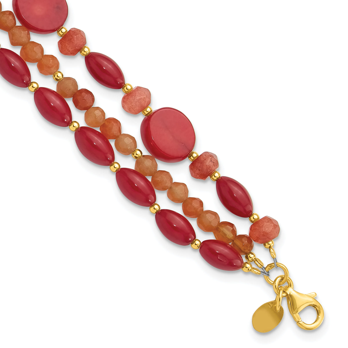 Sterling Silver Gold-plated Aventurine/Coral/Jade 1in ext. Bracelet