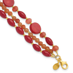 Sterling Silver Gold-plated Aventurine/Coral/Jade 1in ext. Bracelet