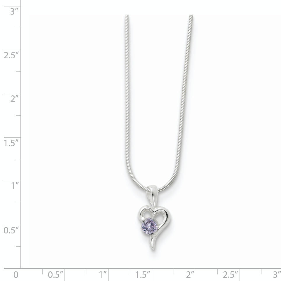 Sterling Silver Purple CZ Heart Necklace