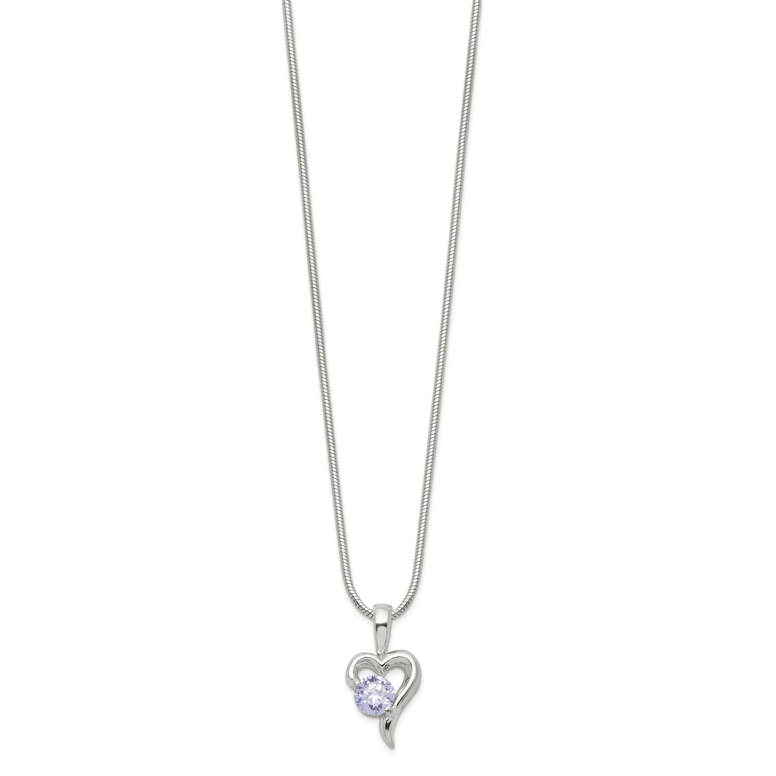 Sterling Silver Purple CZ Heart Necklace