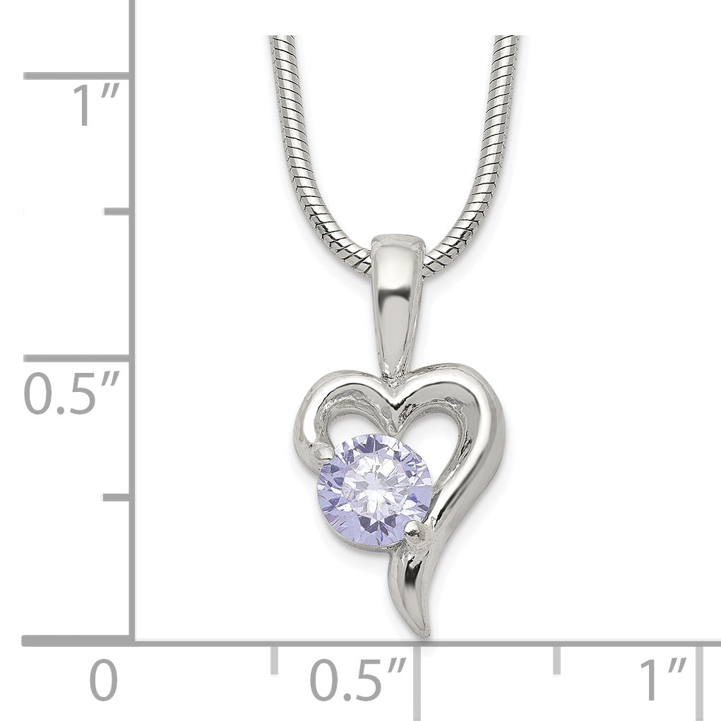 Sterling Silver Purple CZ Heart Necklace