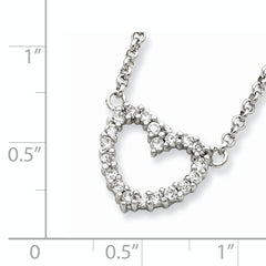 Sterling Silver Rhodium-plated Open Heart CZ 16 inch Necklace