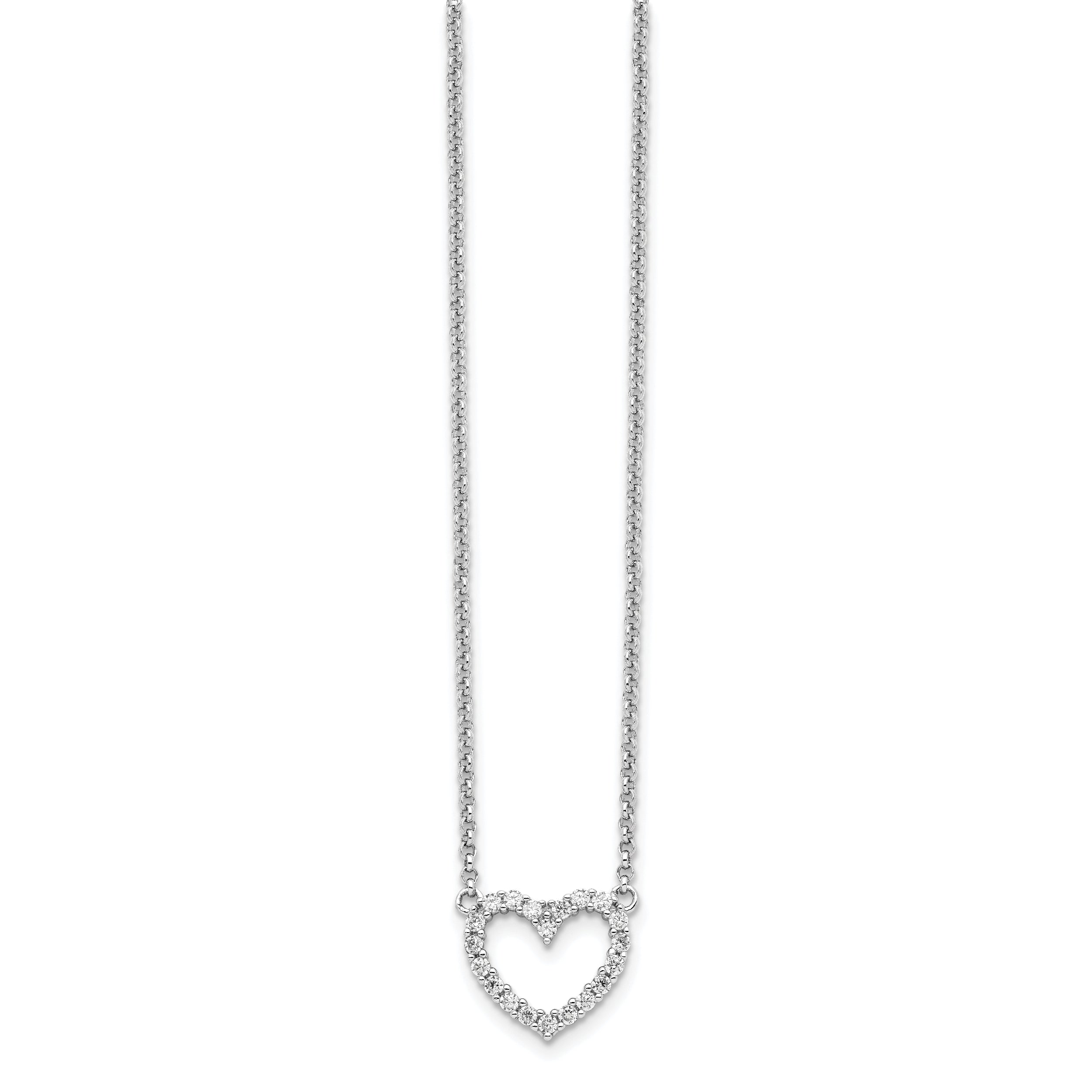 Sterling Silver Rhodium-plated Open Heart CZ 16 inch Necklace