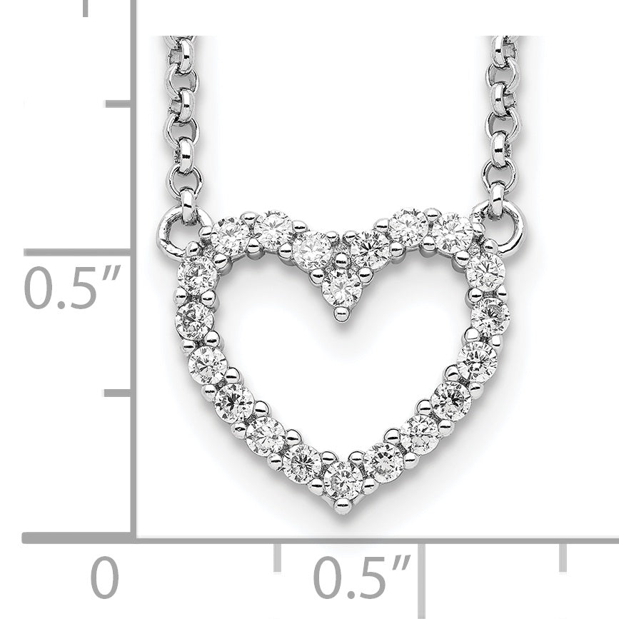 Sterling Silver Rhodium-plated Open Heart CZ 16 inch Necklace