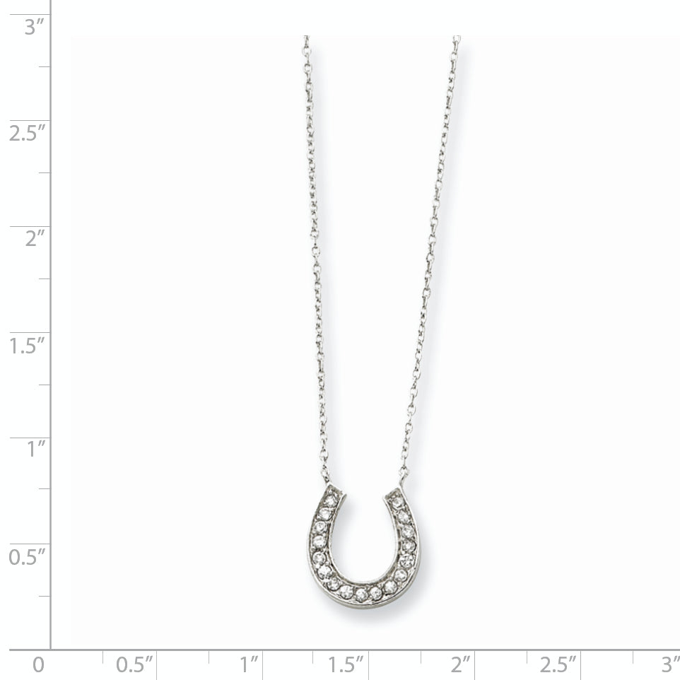 Sophia Jewelers 925 Sterling Silver CZ Horseshoe Necklace with Rhodium Polish