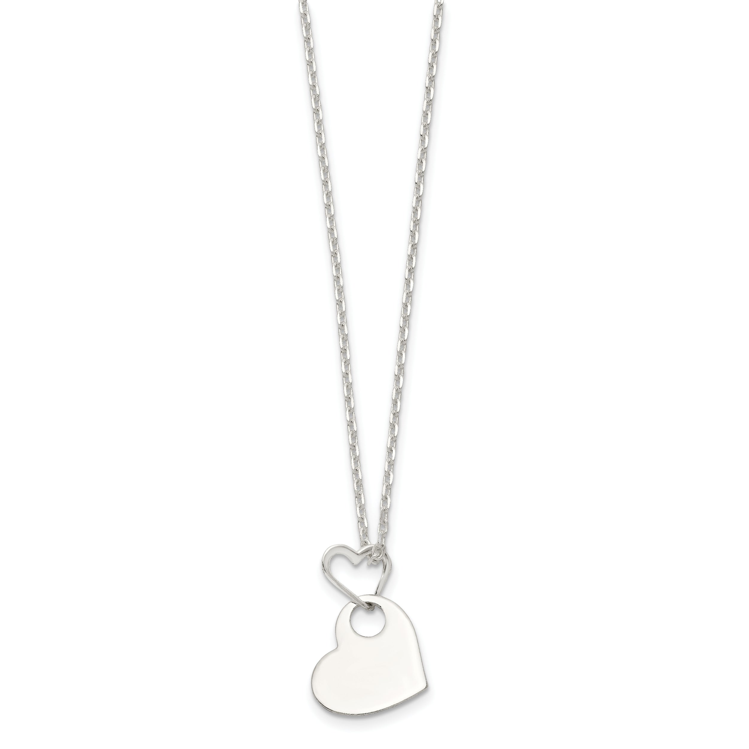 Sterling Silver Open Heart Holding A Heart Dangle 16 inch Necklace