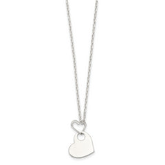 Sterling Silver Open Heart Holding A Heart Dangle 16 inch Necklace