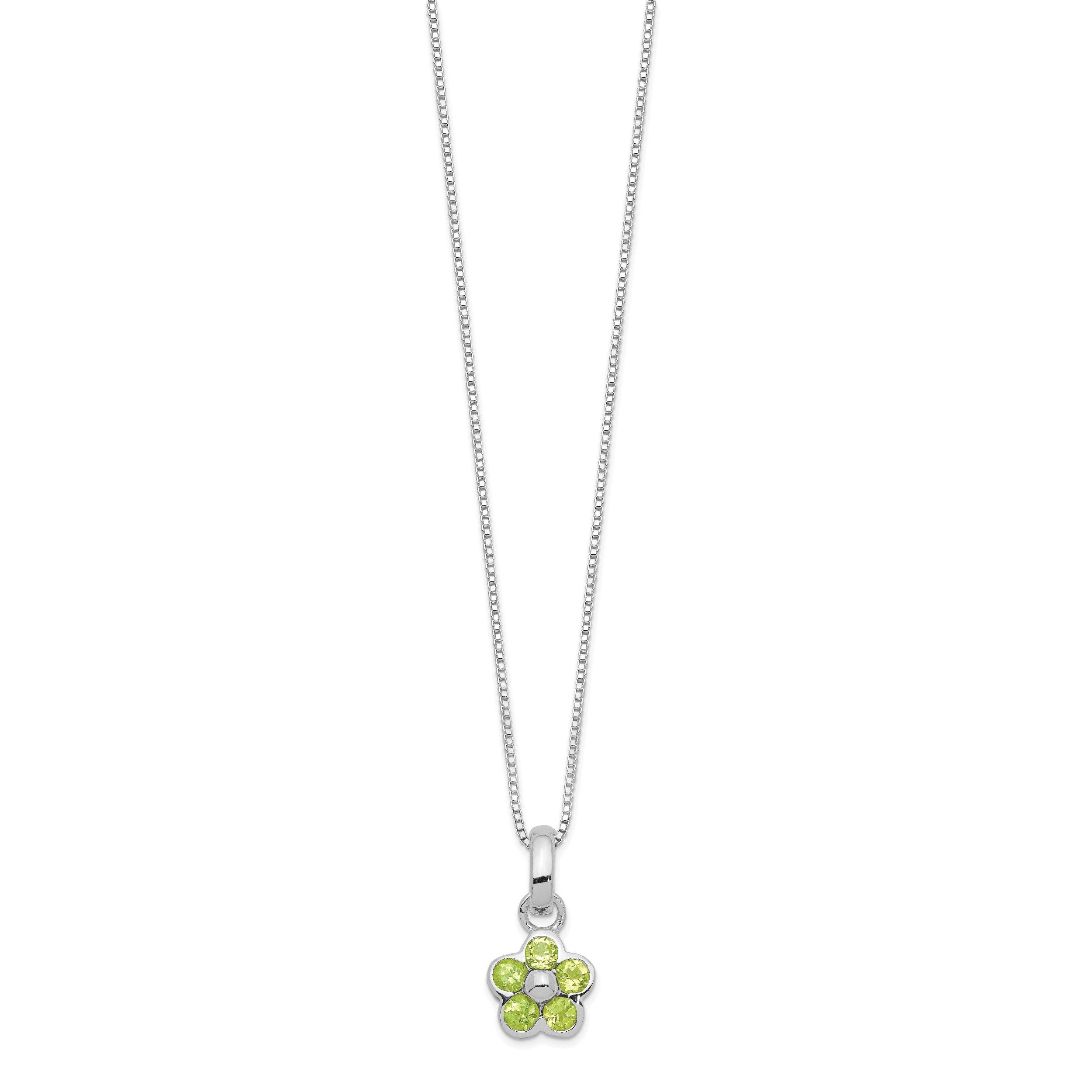 Sterling Silver Peridot Flower Pendant Necklace