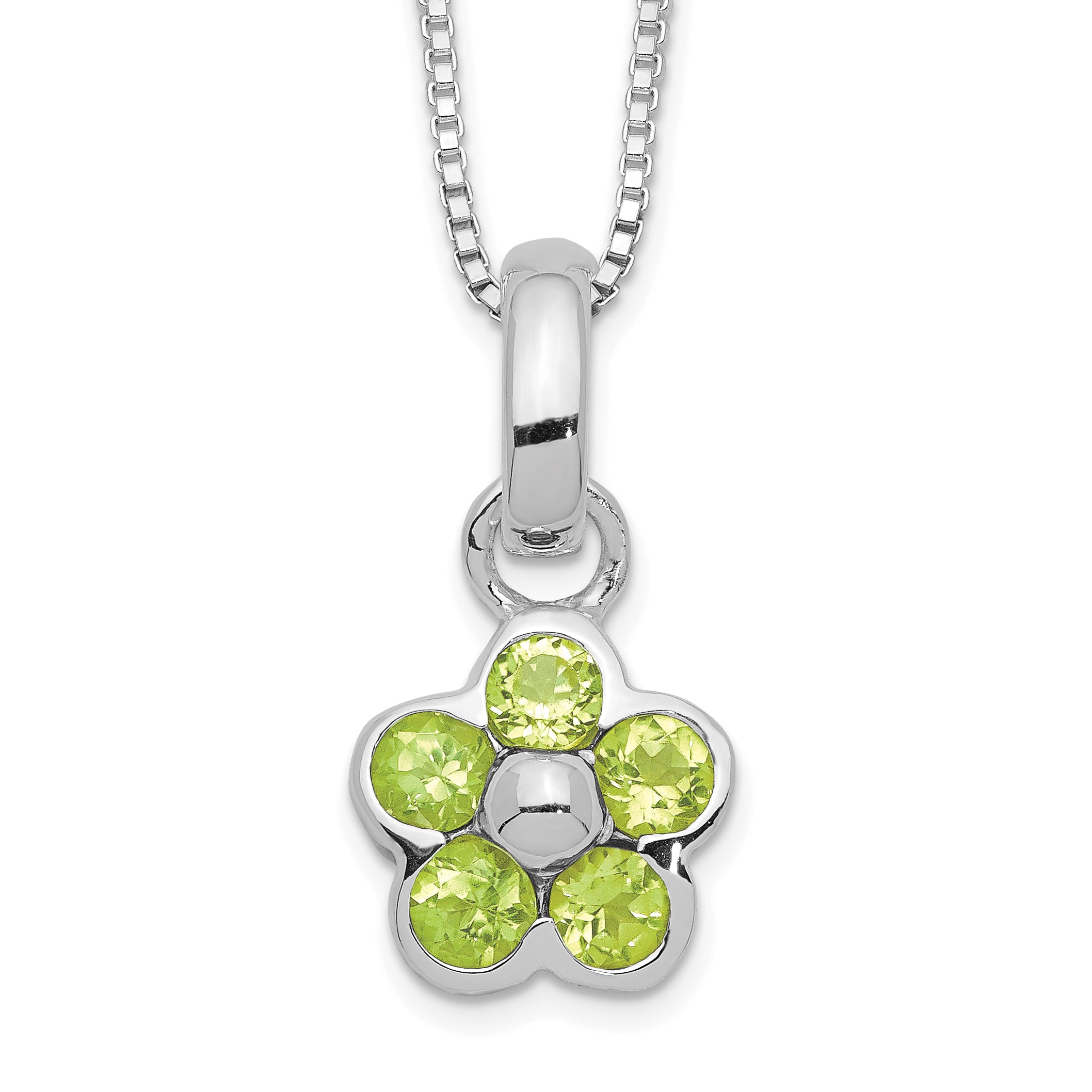 Sterling Silver Peridot Flower Pendant Necklace