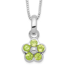 Sterling Silver Peridot Flower Pendant Necklace