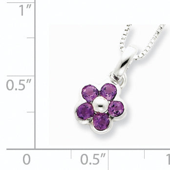 Sterling Silver Amethyst Flower Pendant Necklace