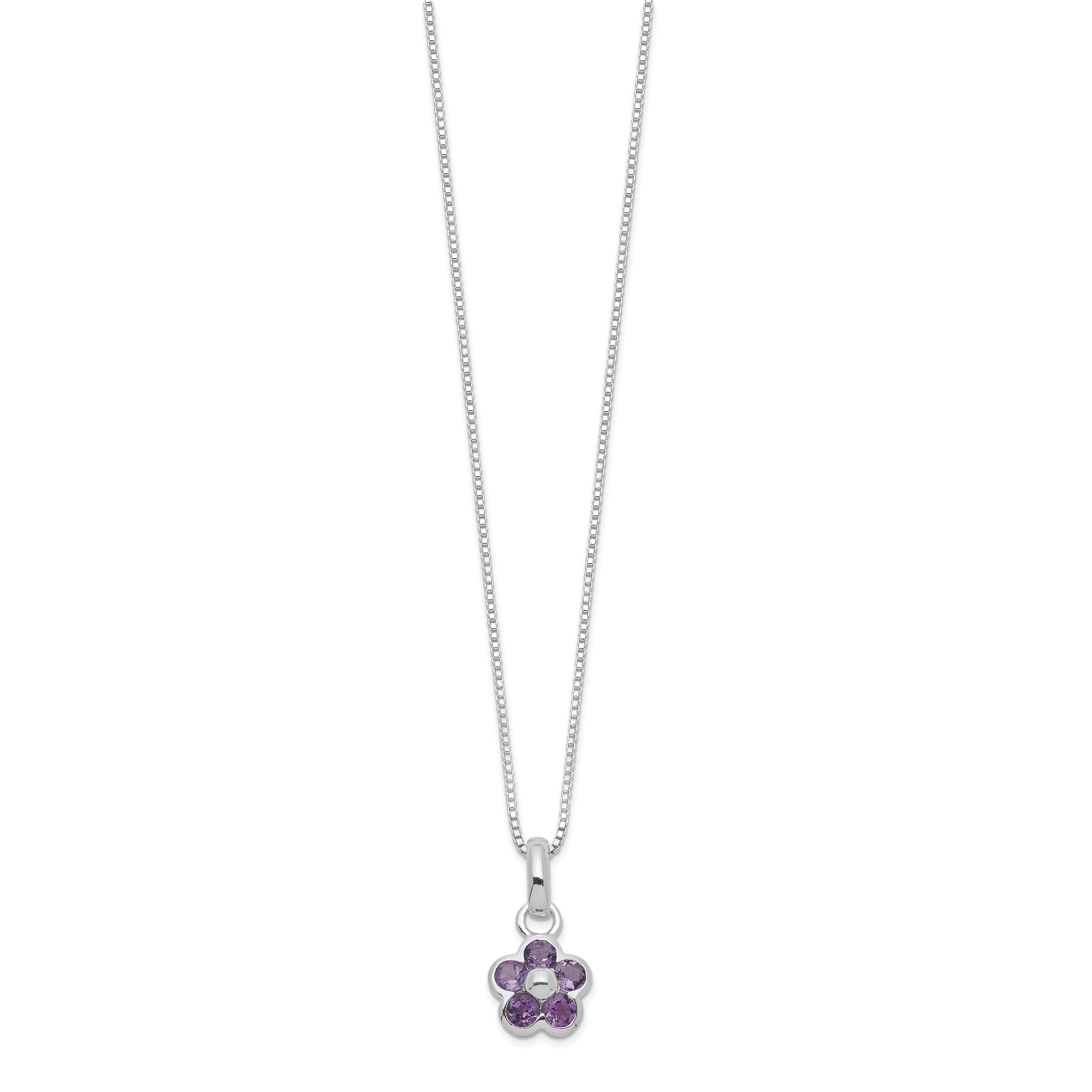 Sterling Silver Amethyst Flower Pendant Necklace