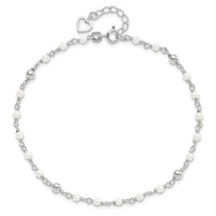 Sterling Silver Polished 9in Plus 1in ext FWC Pearl and Heart Anklet