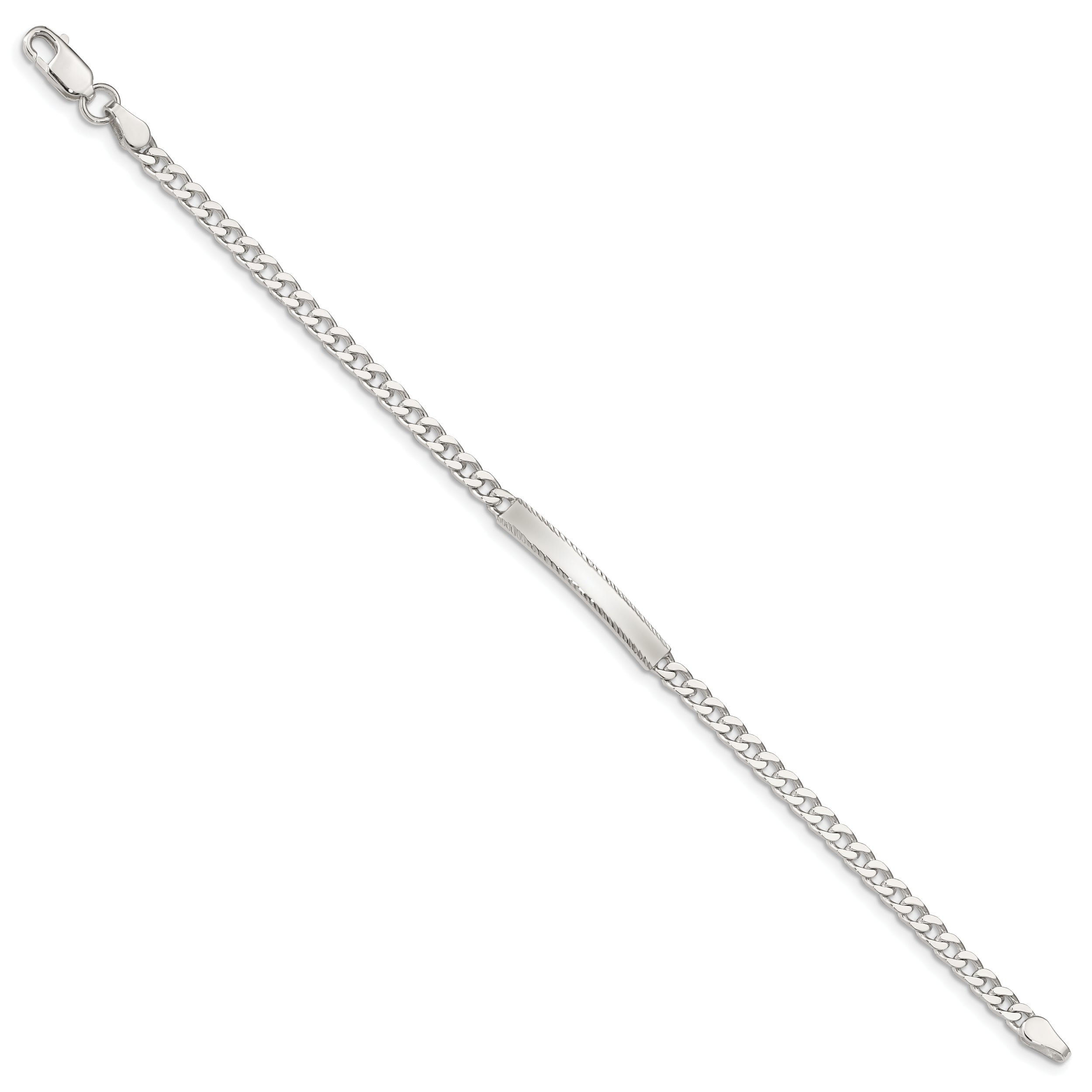 Sterling Silver Diamond-cut Engraveable Curb Link ID Bracelet