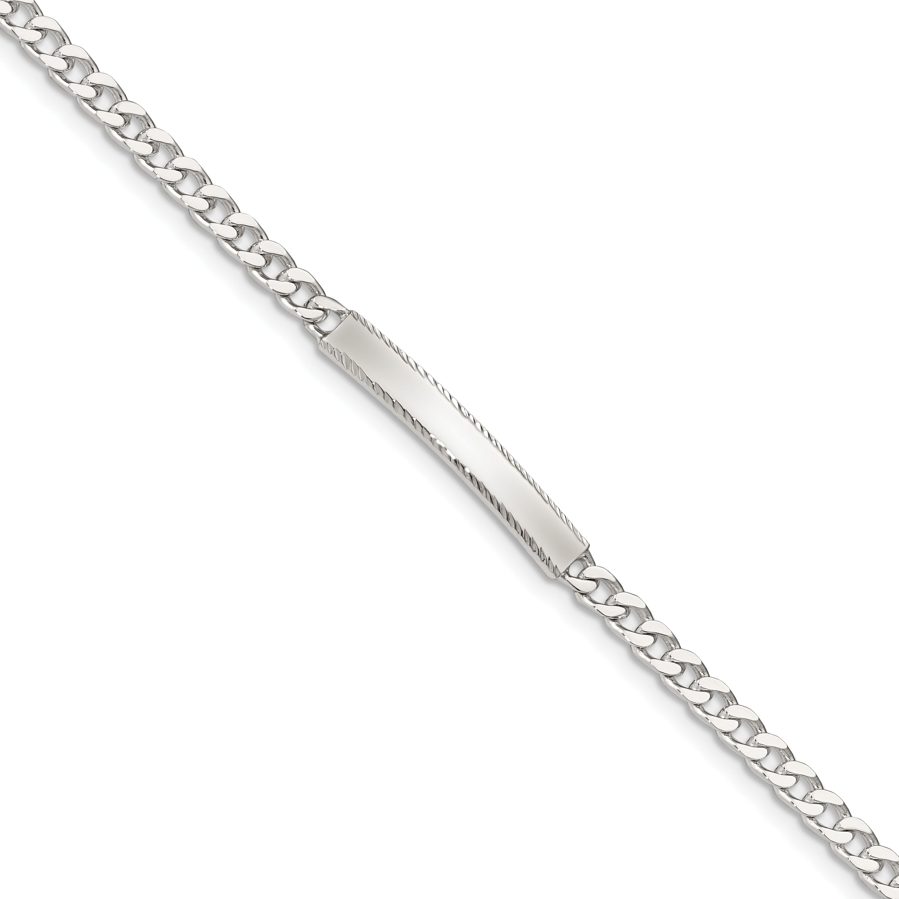 Sterling Silver Diamond-cut Engraveable Curb Link ID Bracelet