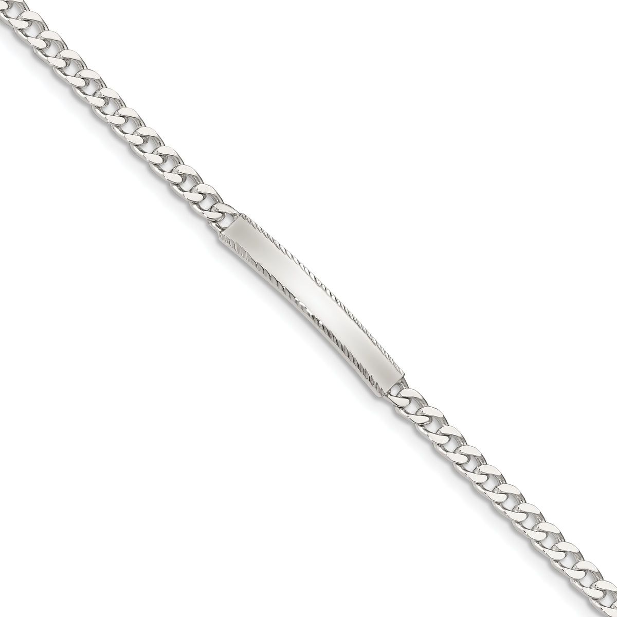 Sterling Silver Diamond-cut Engraveable Curb Link ID Bracelet