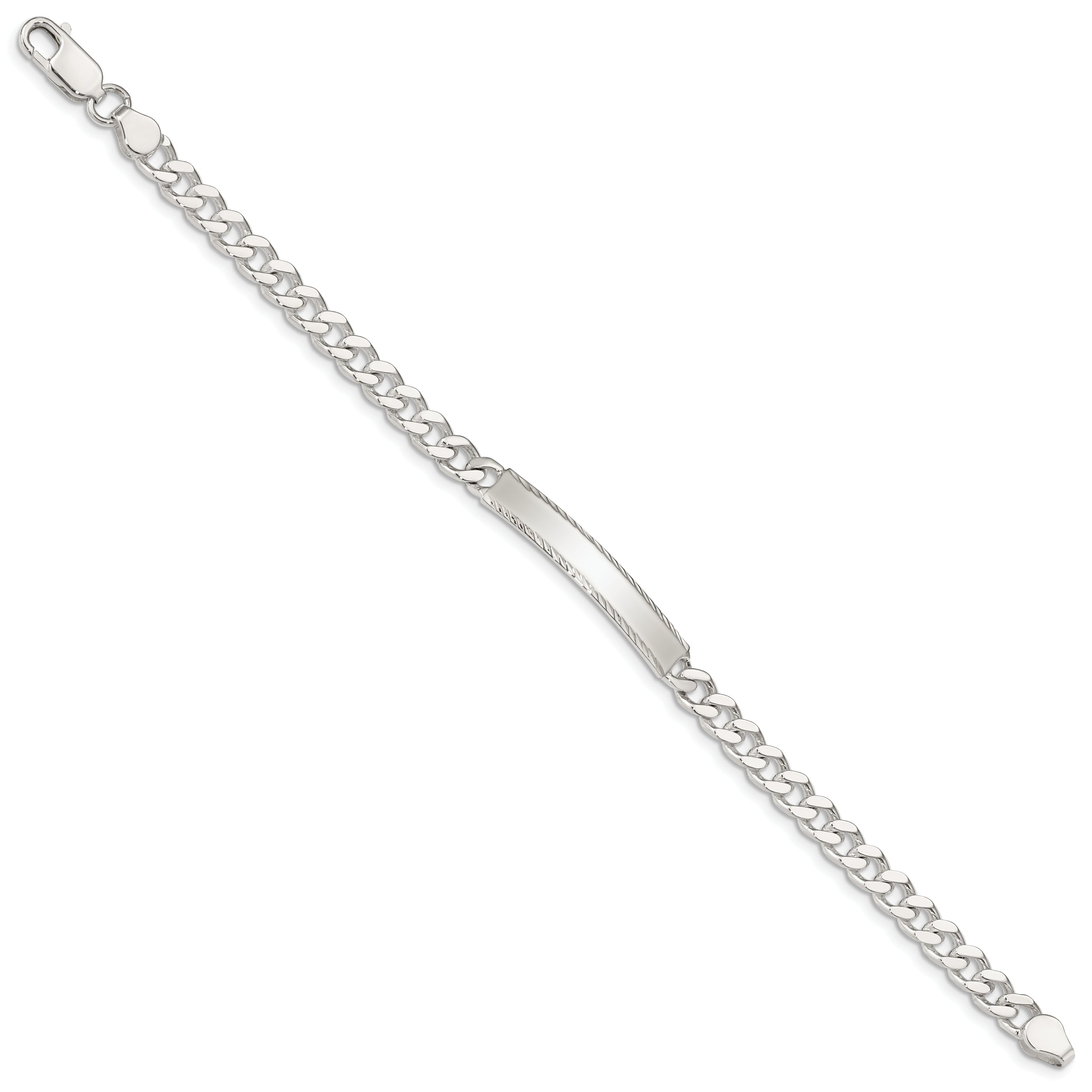 Sterling Silver Diamond-cut Engraveable Curb Link ID Bracelet