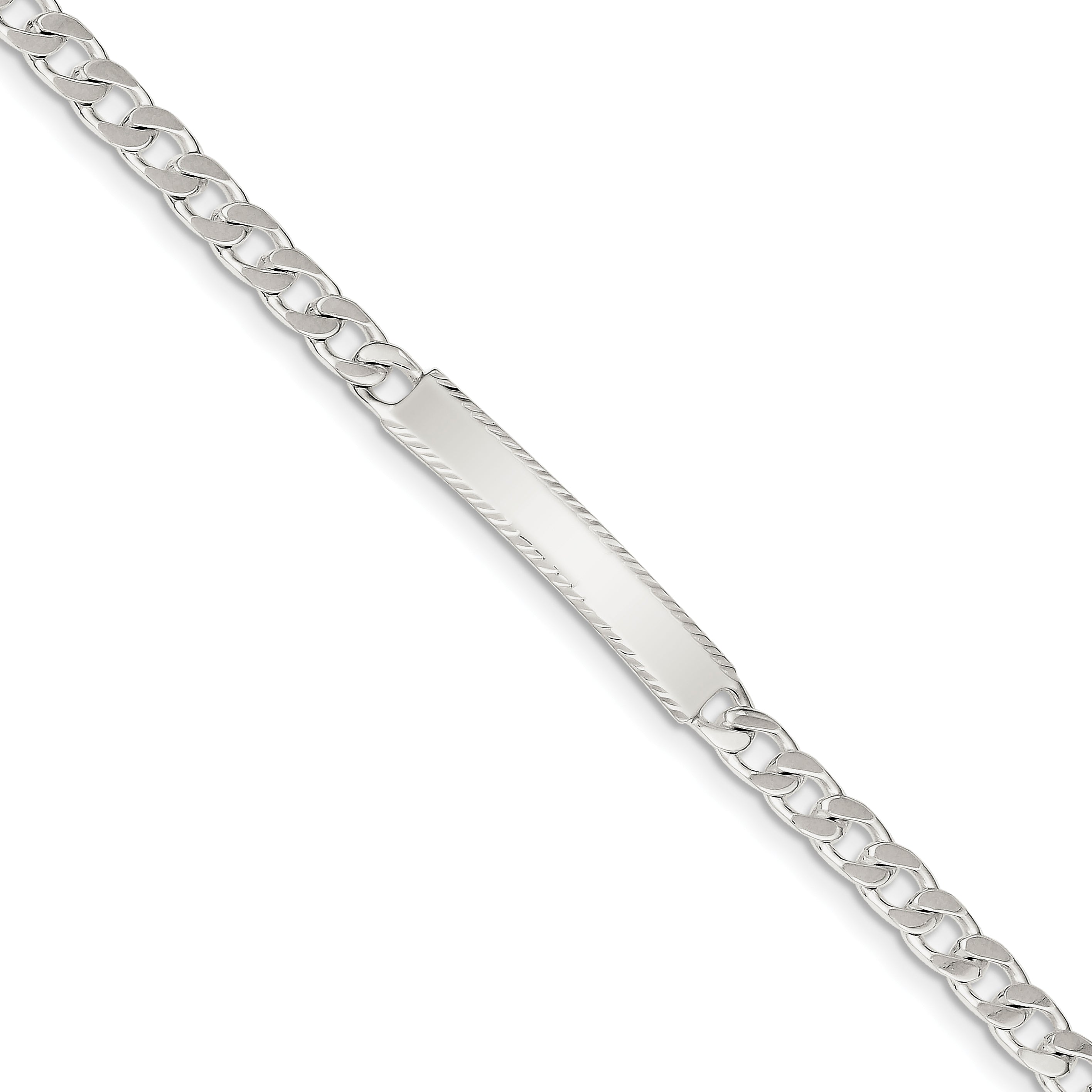 Sterling Silver Diamond-cut Engraveable Curb Link IN Bracelet