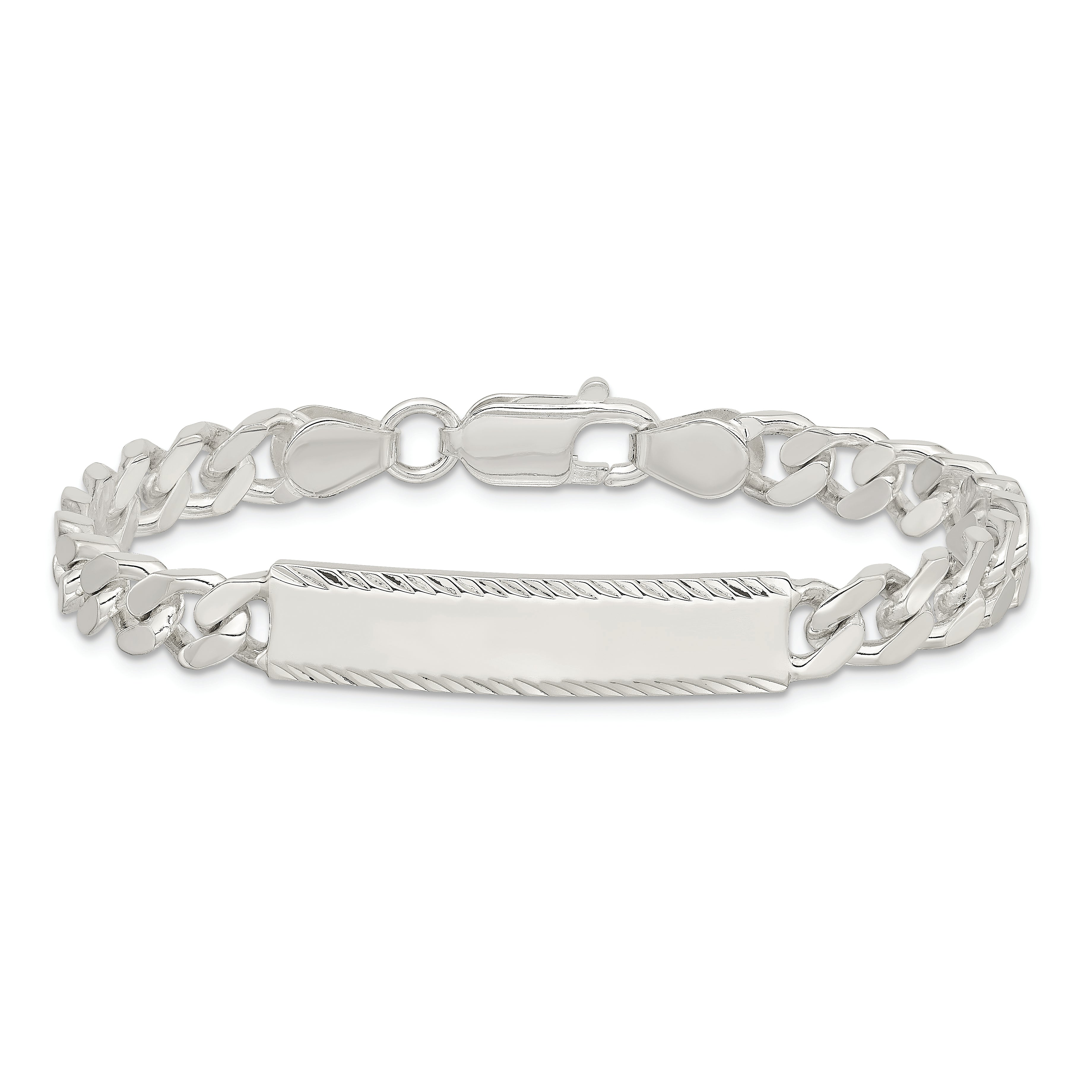 Sterling Silver Diamond-cut Engraveable Curb Link ID Bracelet