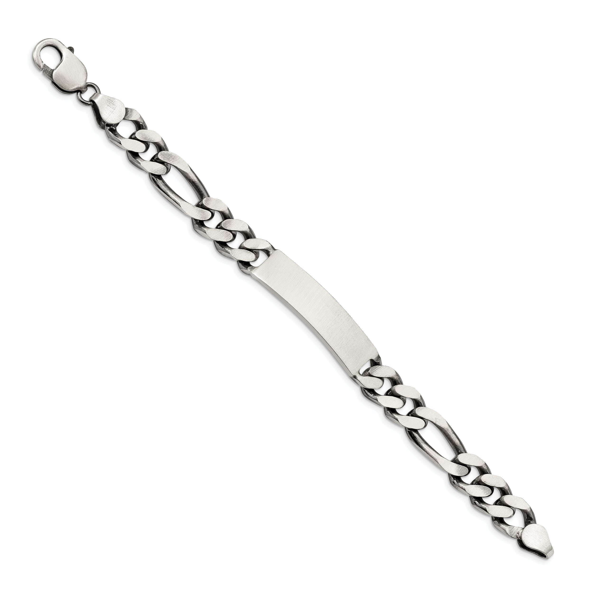 Sterling Silver 8.5inch Engraveable Antiqued Figaro Link ID Bracelet