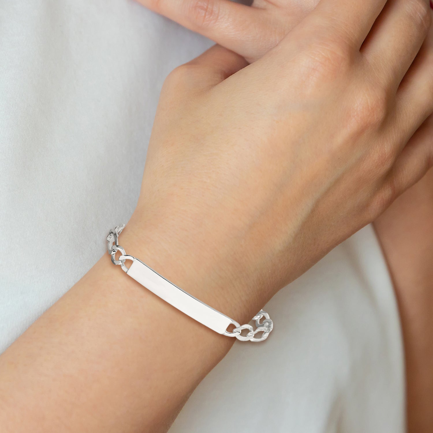 Sterling Silver Figaro Link ID Bracelet