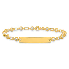 Sterling Silver Gold-tone 7.5 inch Bezel CZ ID Bracelet