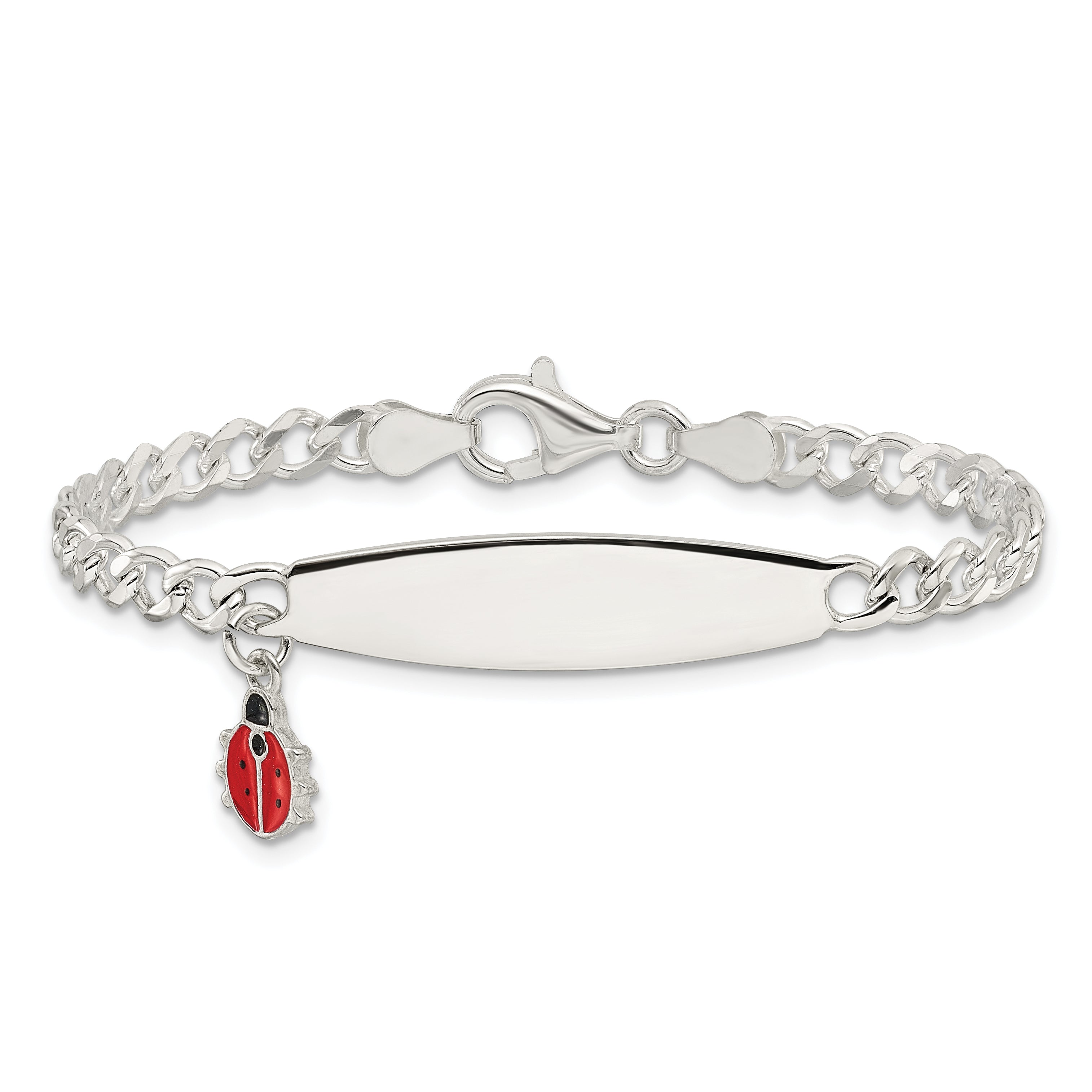 Sterling Silver  Polished and Enameled Ladybug Children's ID Bracelet