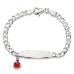 Sterling Silver  Polished and Enameled Ladybug Children's ID Bracelet