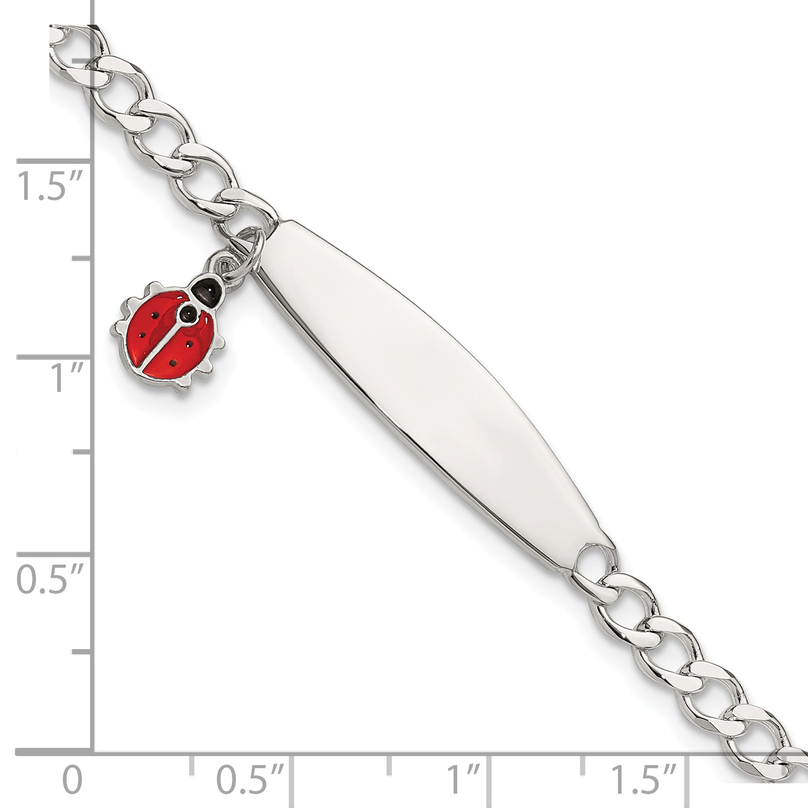 Sterling Silver  Polished and Enameled Ladybug Children's ID Bracelet