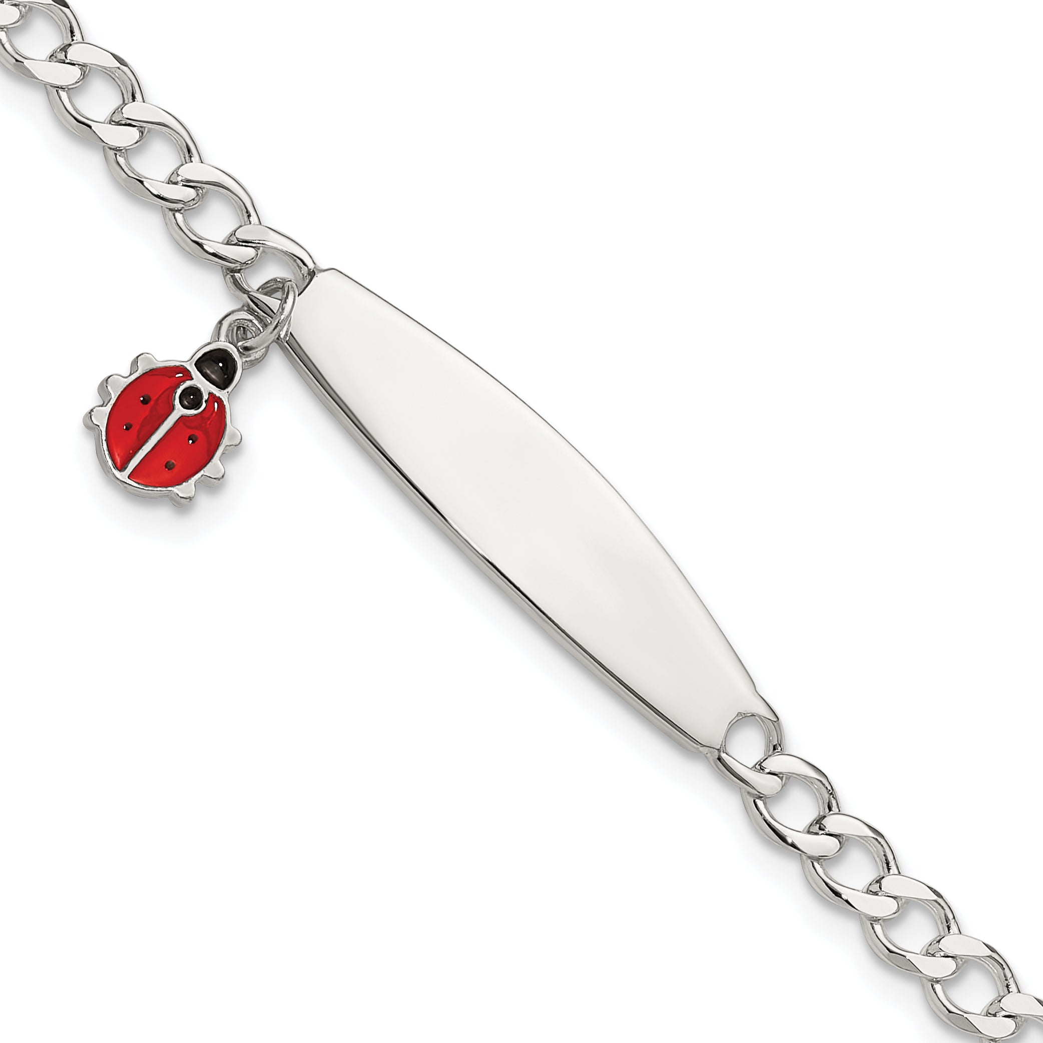 Sterling Silver  Polished and Enameled Ladybug Children's ID Bracelet