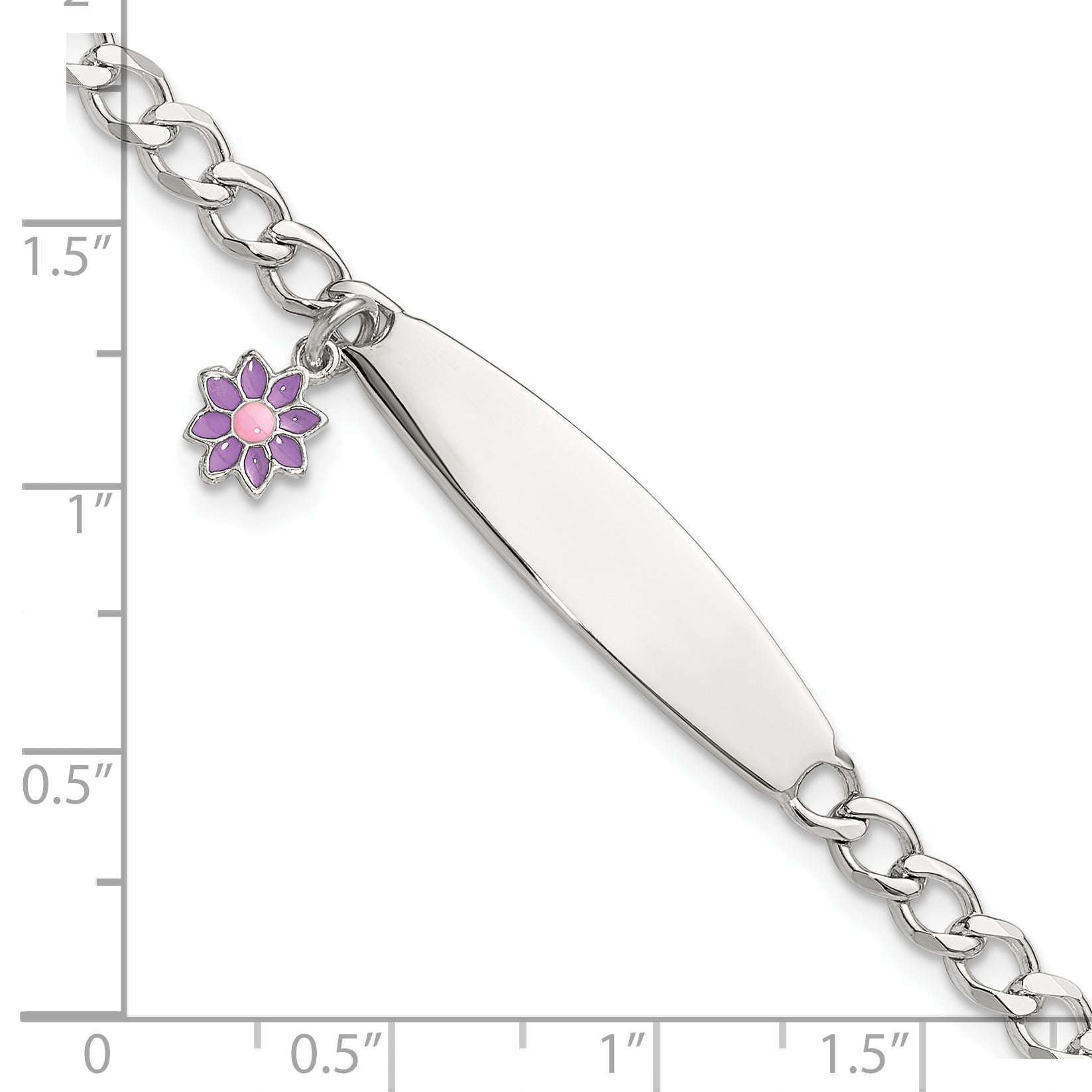 Sterling Silver Polished Enameled Flower Children's ID Bracelet