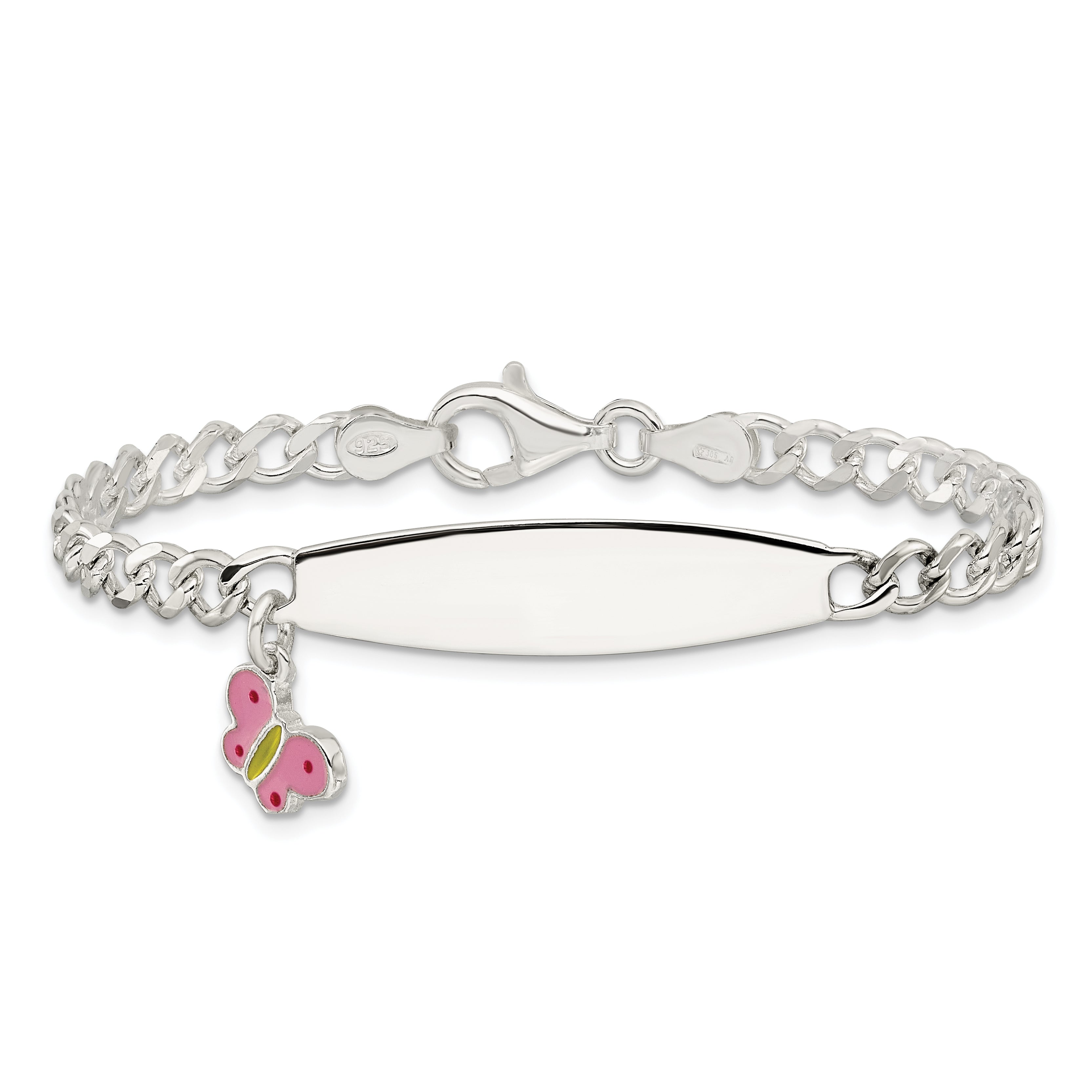 Sterling Silver Polished and Enameled Butterfly Children's ID Bracelet