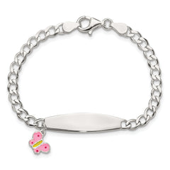 Sterling Silver Polished and Enameled Butterfly Children's ID Bracelet