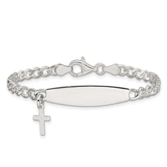 Sterling Silver Polished Cross Dangle ID Children's Bracelet