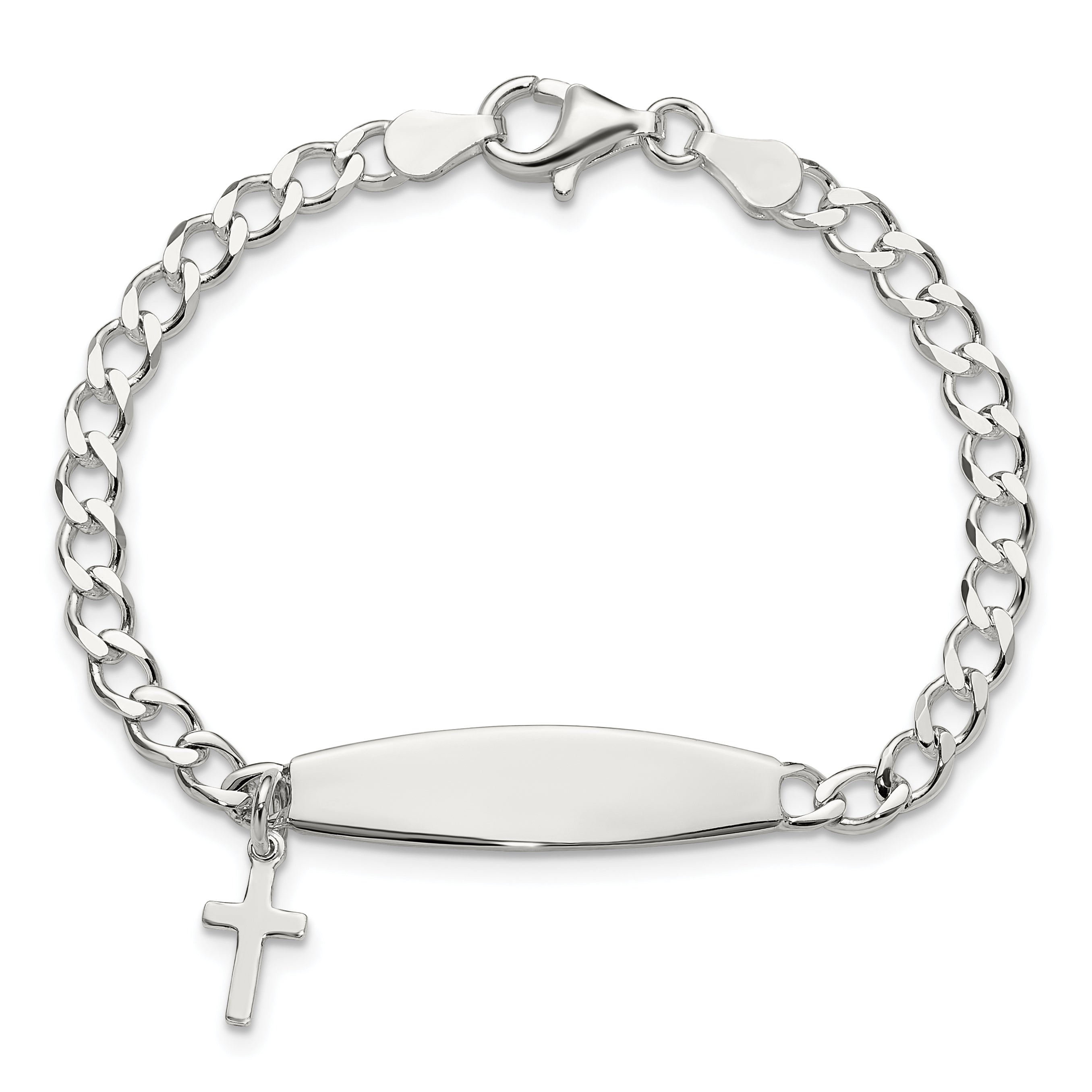 Sterling Silver Polished Cross Dangle ID Children's Bracelet