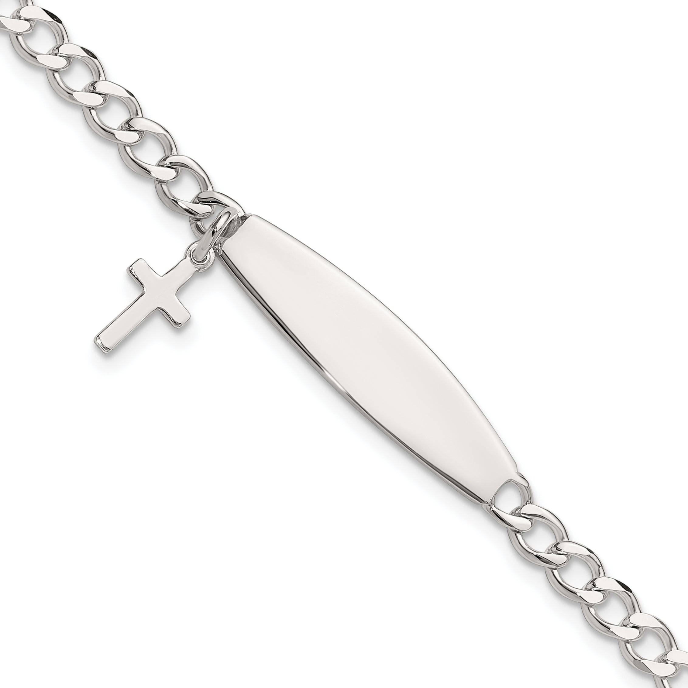 Sterling Silver Polished Cross Dangle ID Children's Bracelet