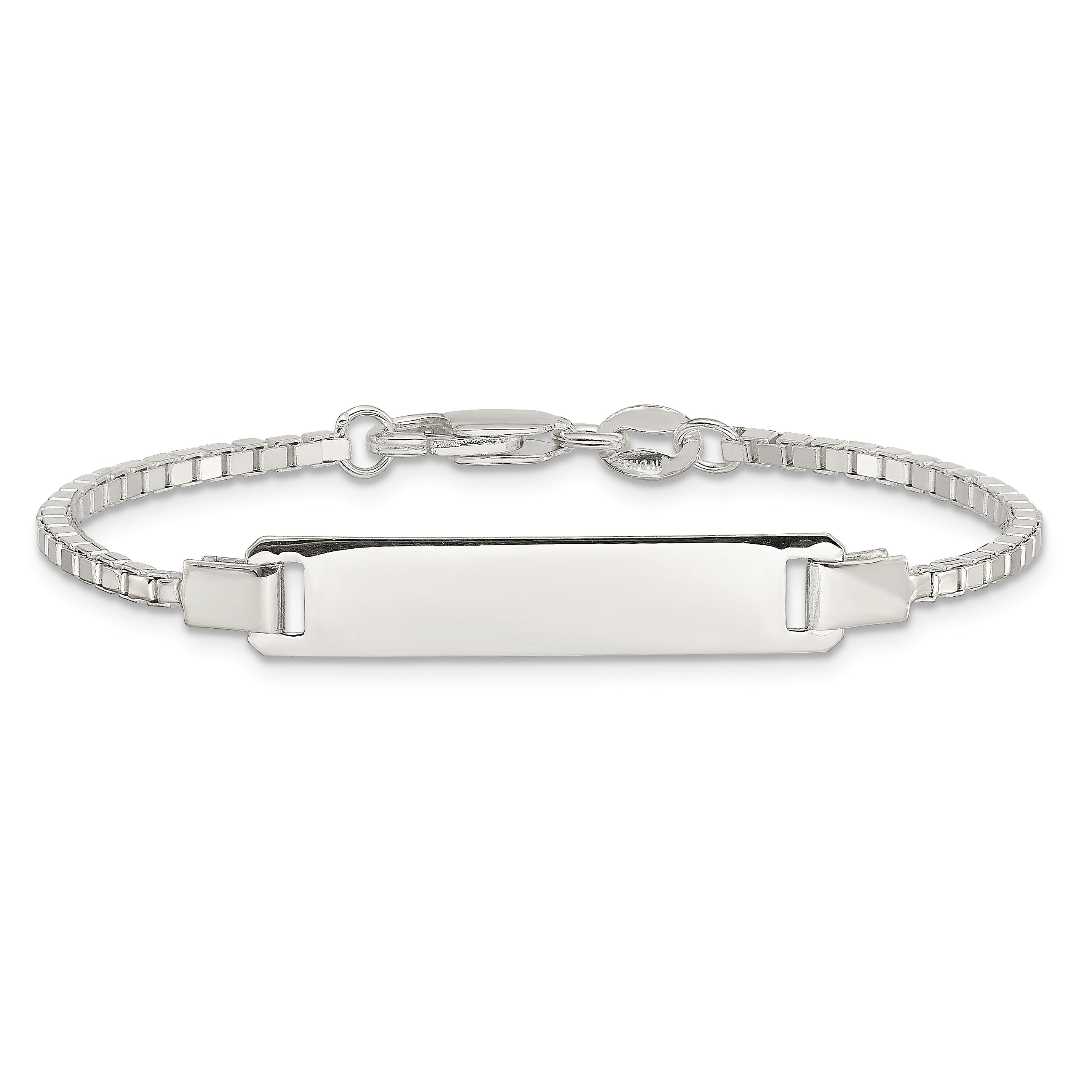 Sterling Silver Engraveable Childrens ID on Box Chain Bracelet