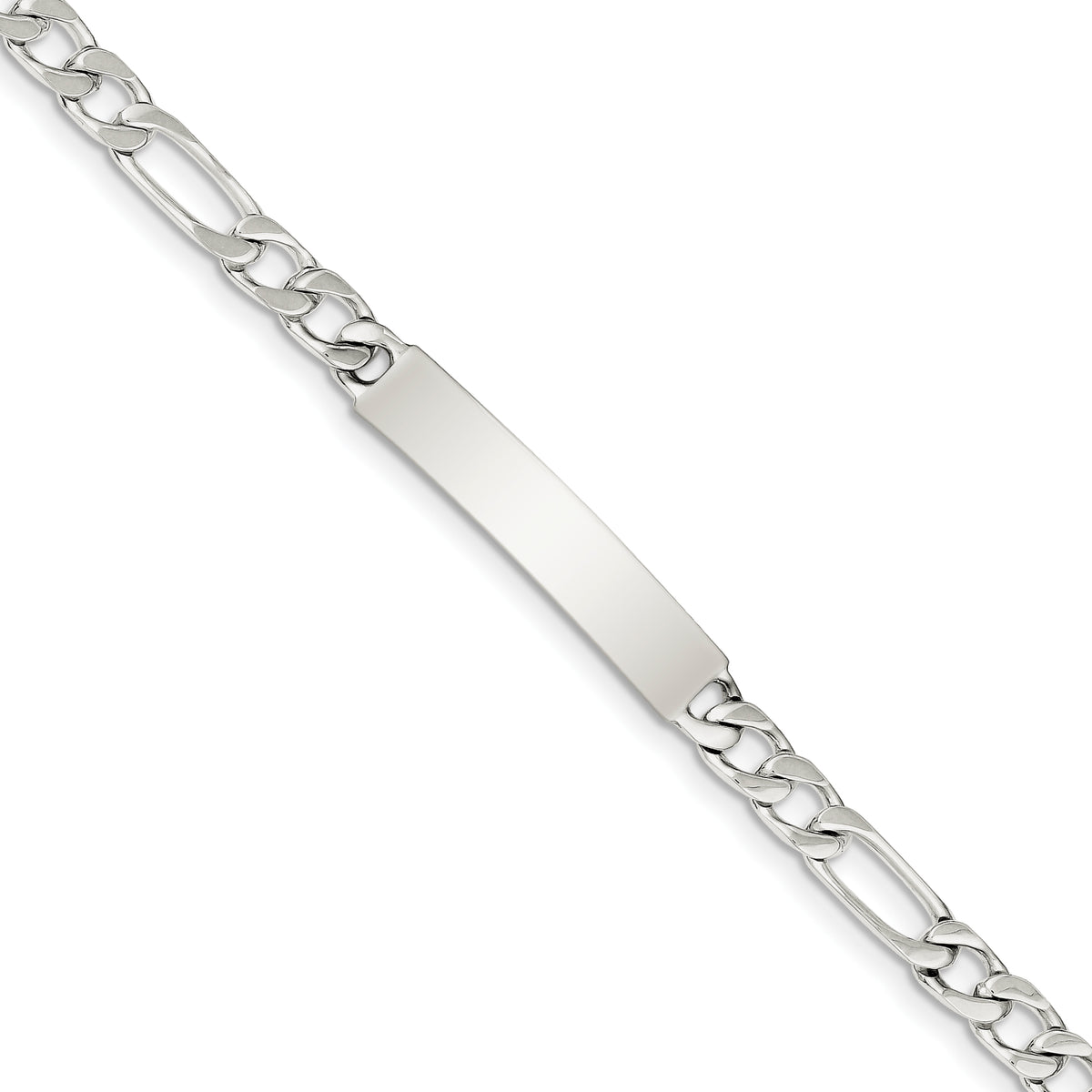 Sterling Silver Polished Engraveable Figaro Link ID Bracelet