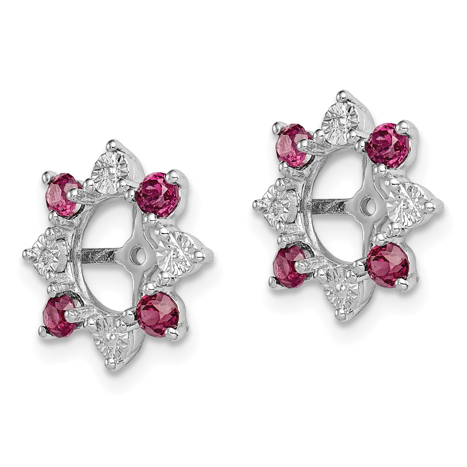 Sterling Silver Rhodium Diam. & Rhodolite Garnet Earring Jacket