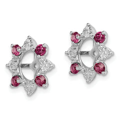 Sterling Silver Rhodium Diam. & Rhodolite Garnet Earring Jacket