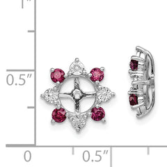 Sterling Silver Rhodium Diam. & Rhodolite Garnet Earring Jacket