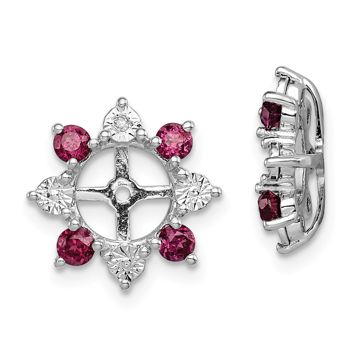 Sterling Silver Rhodium Diam. & Rhodolite Garnet Earring Jacket