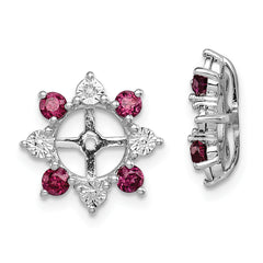 Sterling Silver Rhodium Diam. & Rhodolite Garnet Earring Jacket