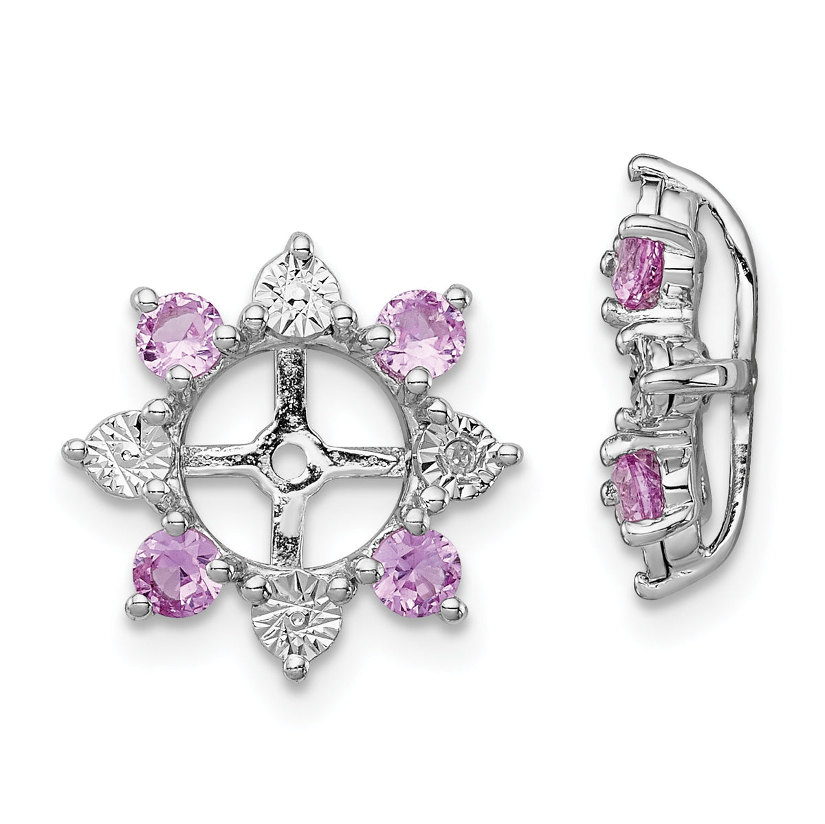 Sterling Silver Rhodium Diam. & Created Pink Sapphire Earring Jacket