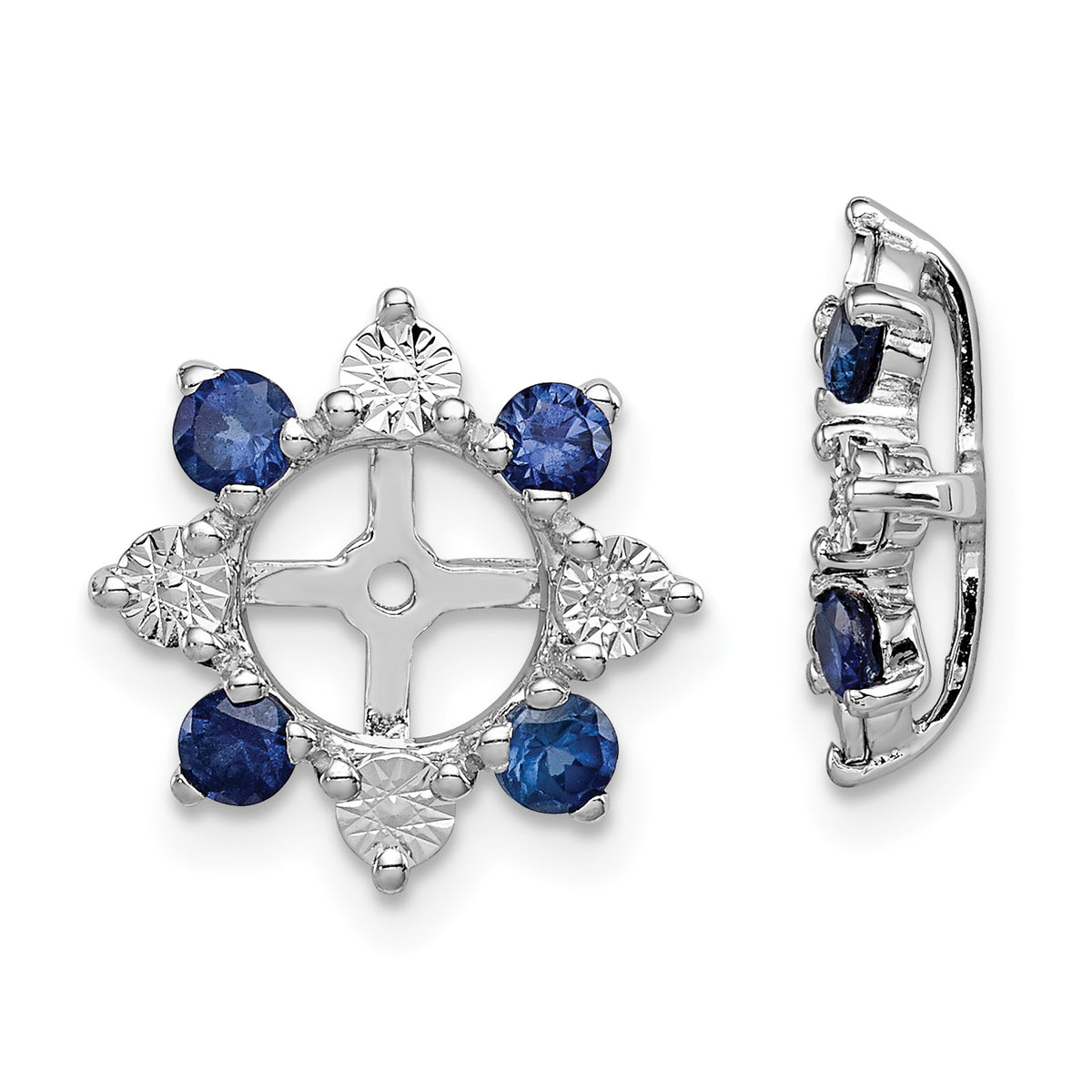 Sterling Silver Rhodium Diam. & Created Sapphire Earring Jacket