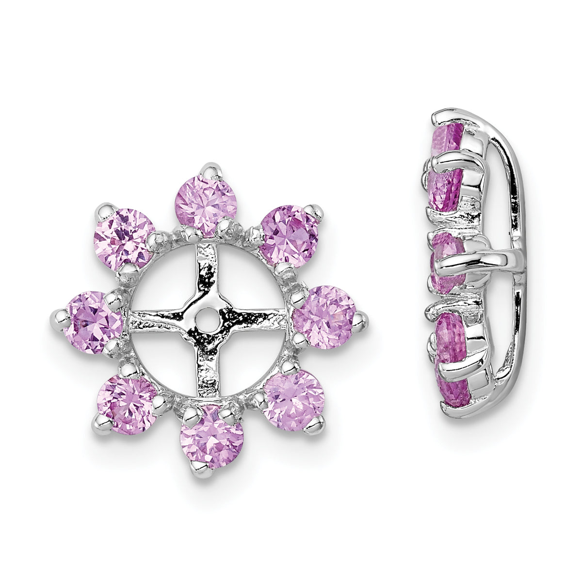 Sterling Silver Rhodium Created Pink Sapphire Earring Jacket