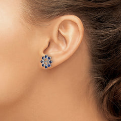 Sterling Silver Rhodium Created Sapphire Earring Jacket